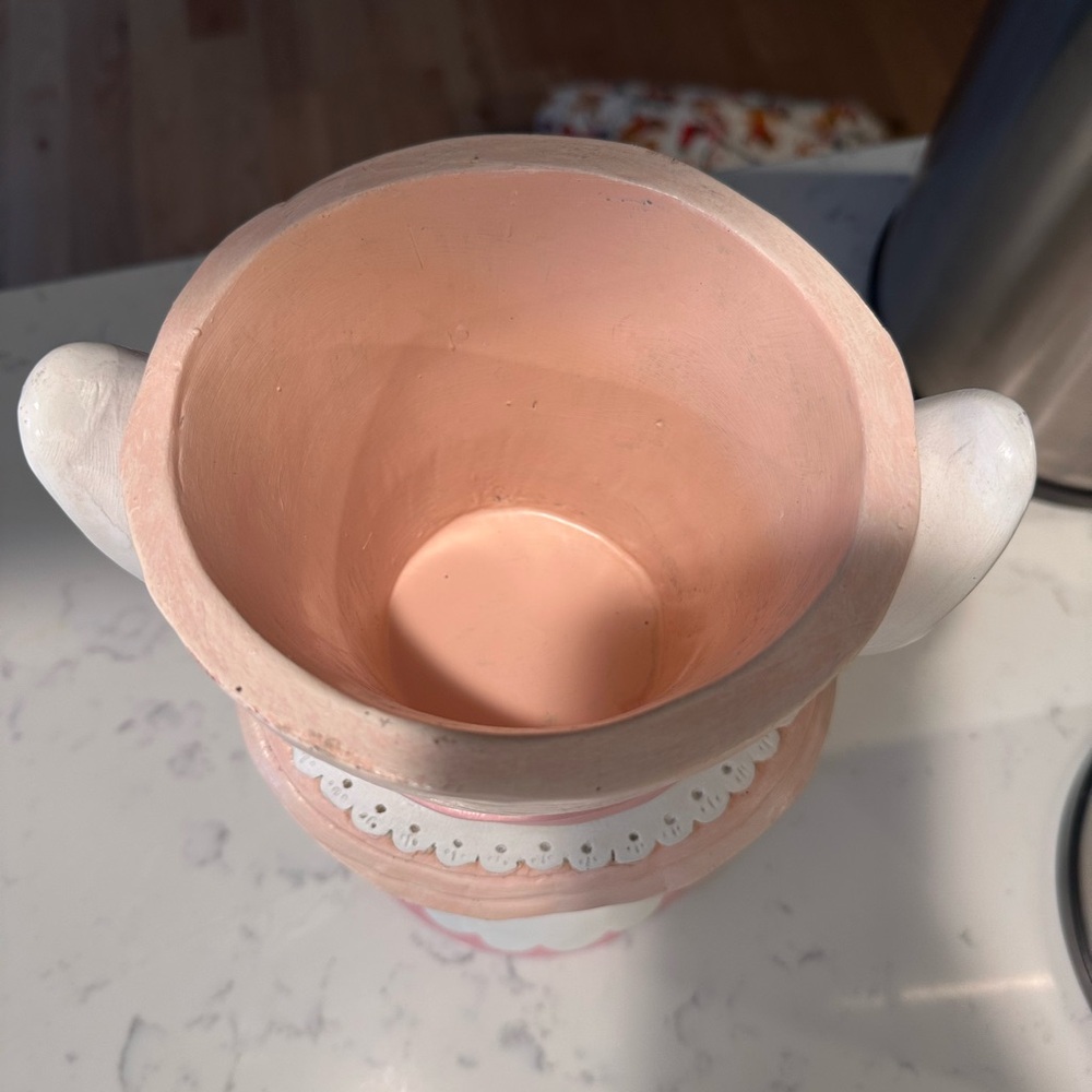 Pink and White Rabbit Planter with Floral Hat - Picture 3 of 5
